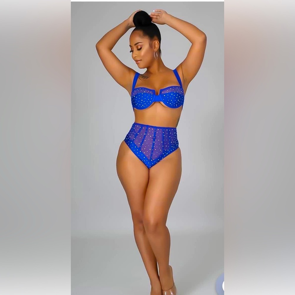 Blue rhinestone lingerie set